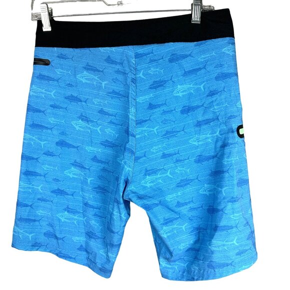 Hook & Tackle Divers Board Shorts Men's 28 Blue Mahi & Tuna Fish Pattern - Picture 2 of 8